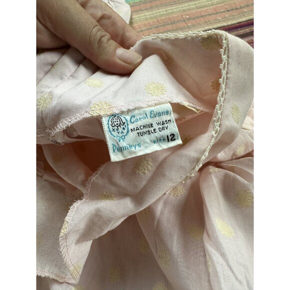 Vintage Carol Evans Girls Party Dress Pink Flocked Floral Print Wide Cuffs Sz 12 - Picture 7 of 12